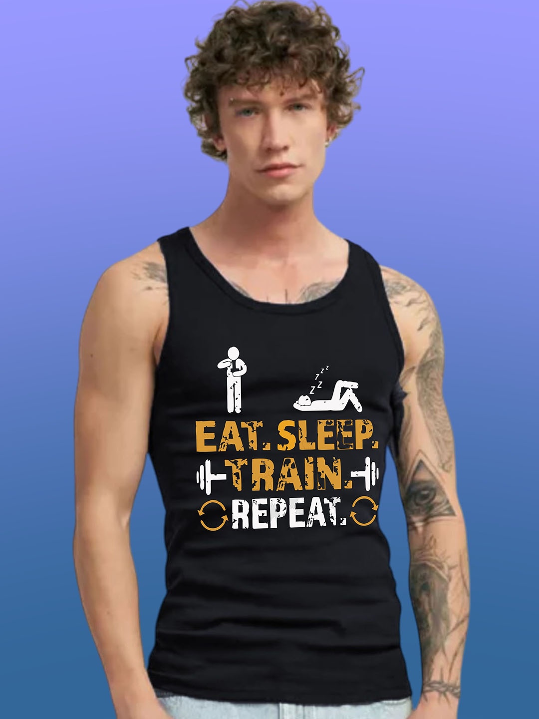 

Uniplanet store Printed Cotton Innerwear Vests UVM-ET-SLP-GYM-BLK-S, Black
