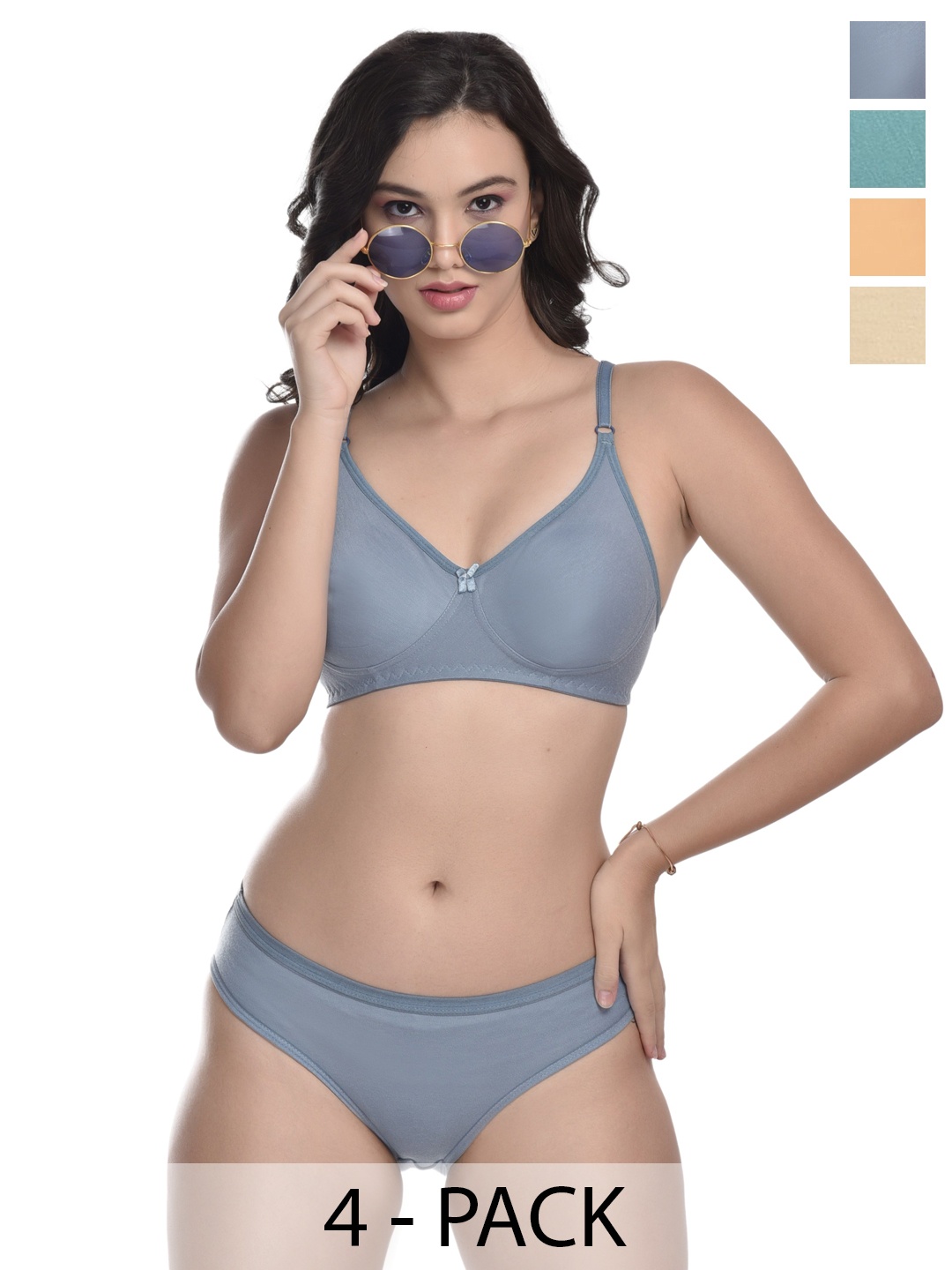 

MiEstilo Pack of 4 Non-Padded Cotton Low-Rise Lingerie Set, Green