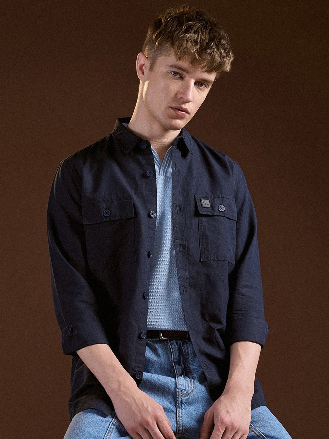 

THE BEAR HOUSE Men Slim Fit Opaque Casual Shirt, Blue