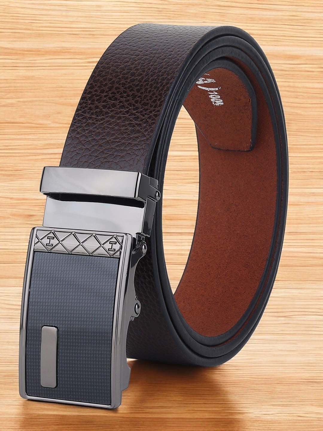 

Metronaut Men Textured Leather Formal Belt, Brown