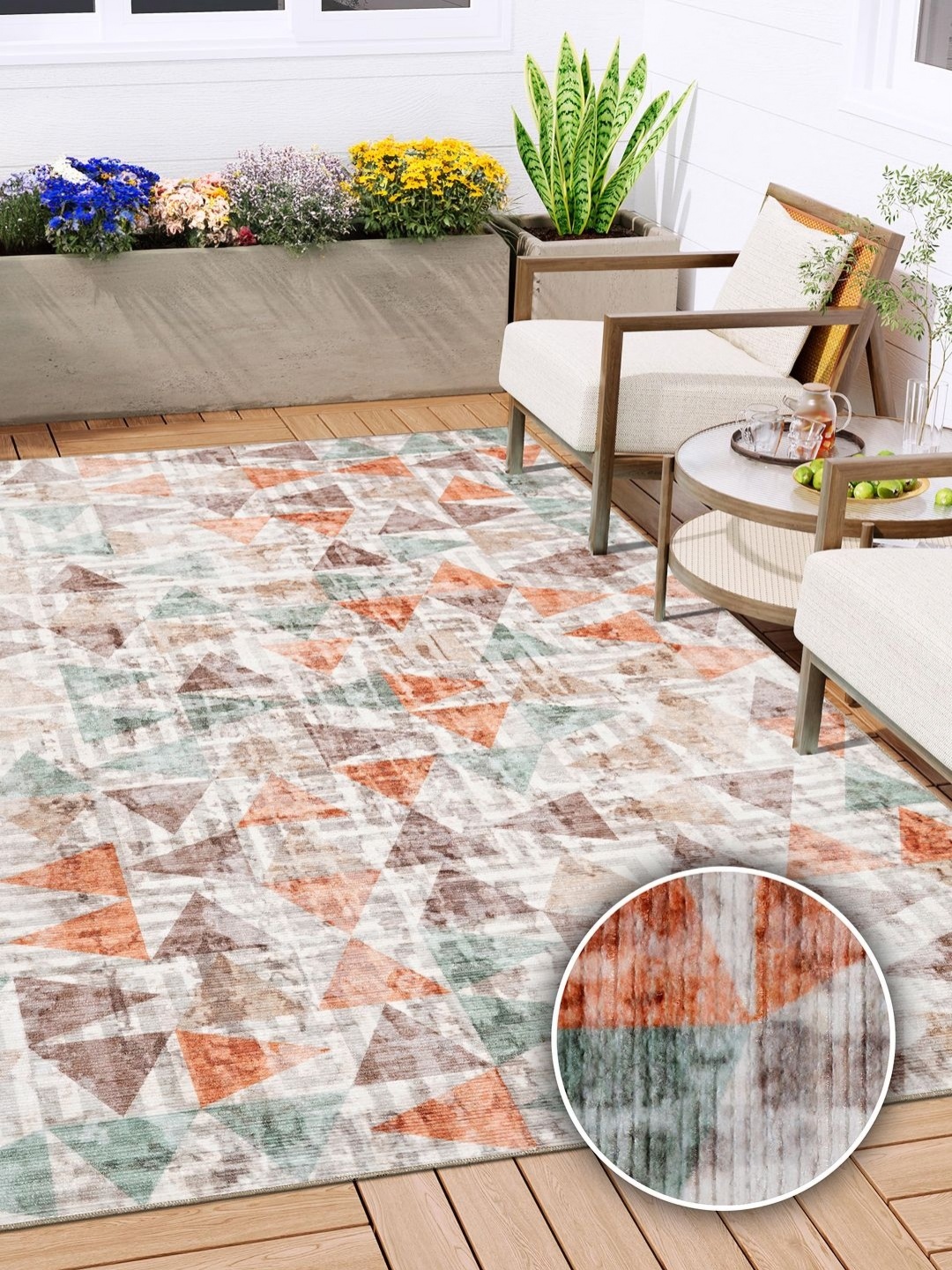 

Kaleen India Red & Cream Geometric Printed Anti-Skid Washable Carpet