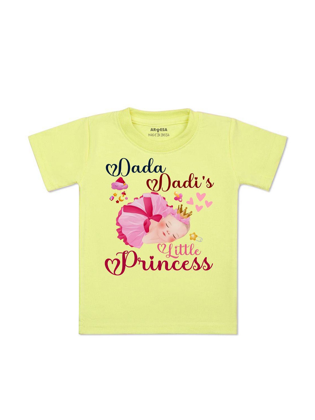 

Arvesa Kids Dada Dadi Little Princess Printed Tshirt, Yellow