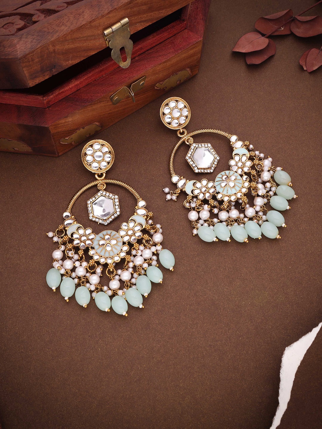 

Lyriss Gold Plated Artificial Stone Studded & Beaded Contemporary Chandbalis