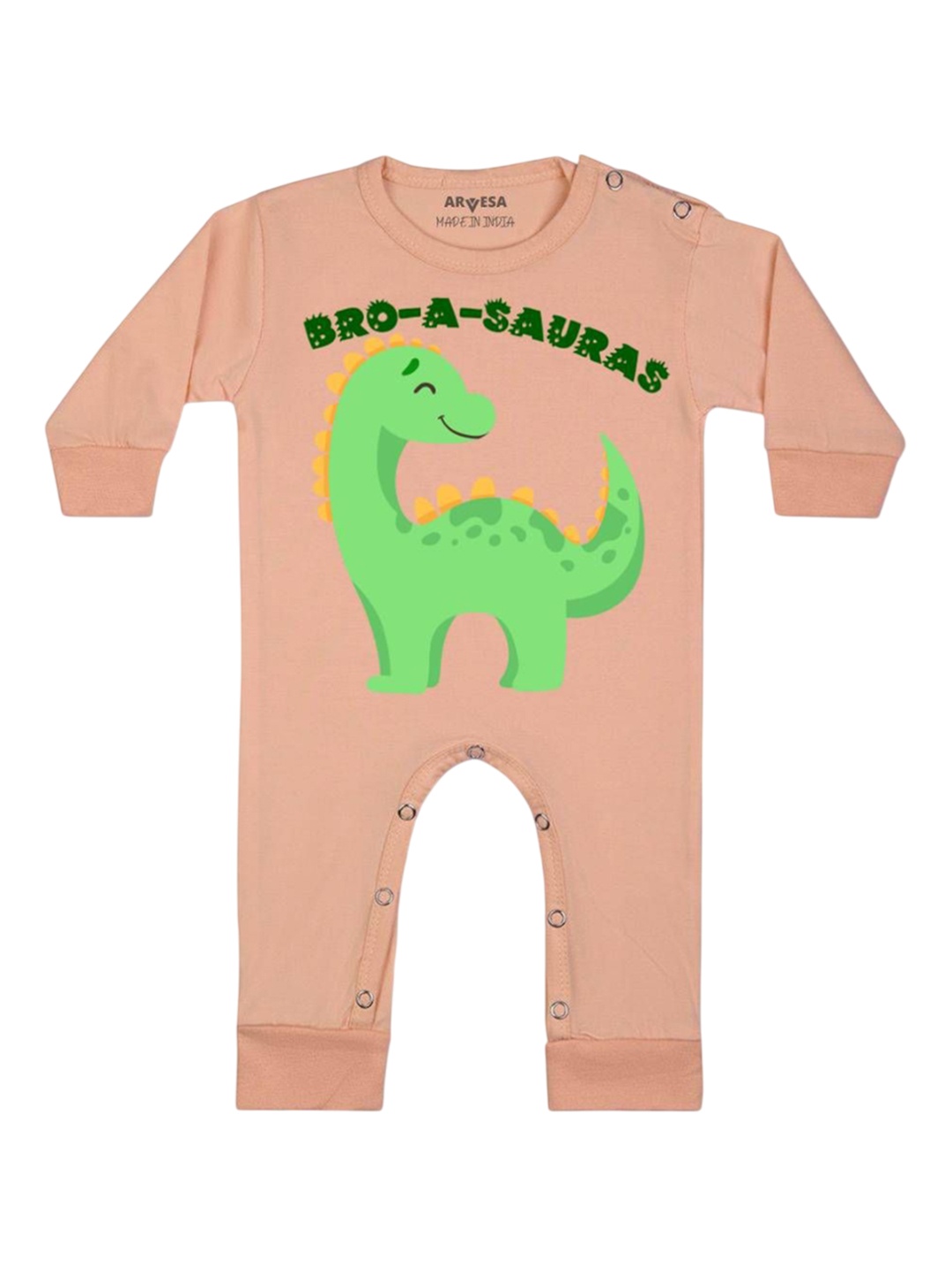 

Arvesa Kids Bro A Sauras Printed Baby Romper, Peach