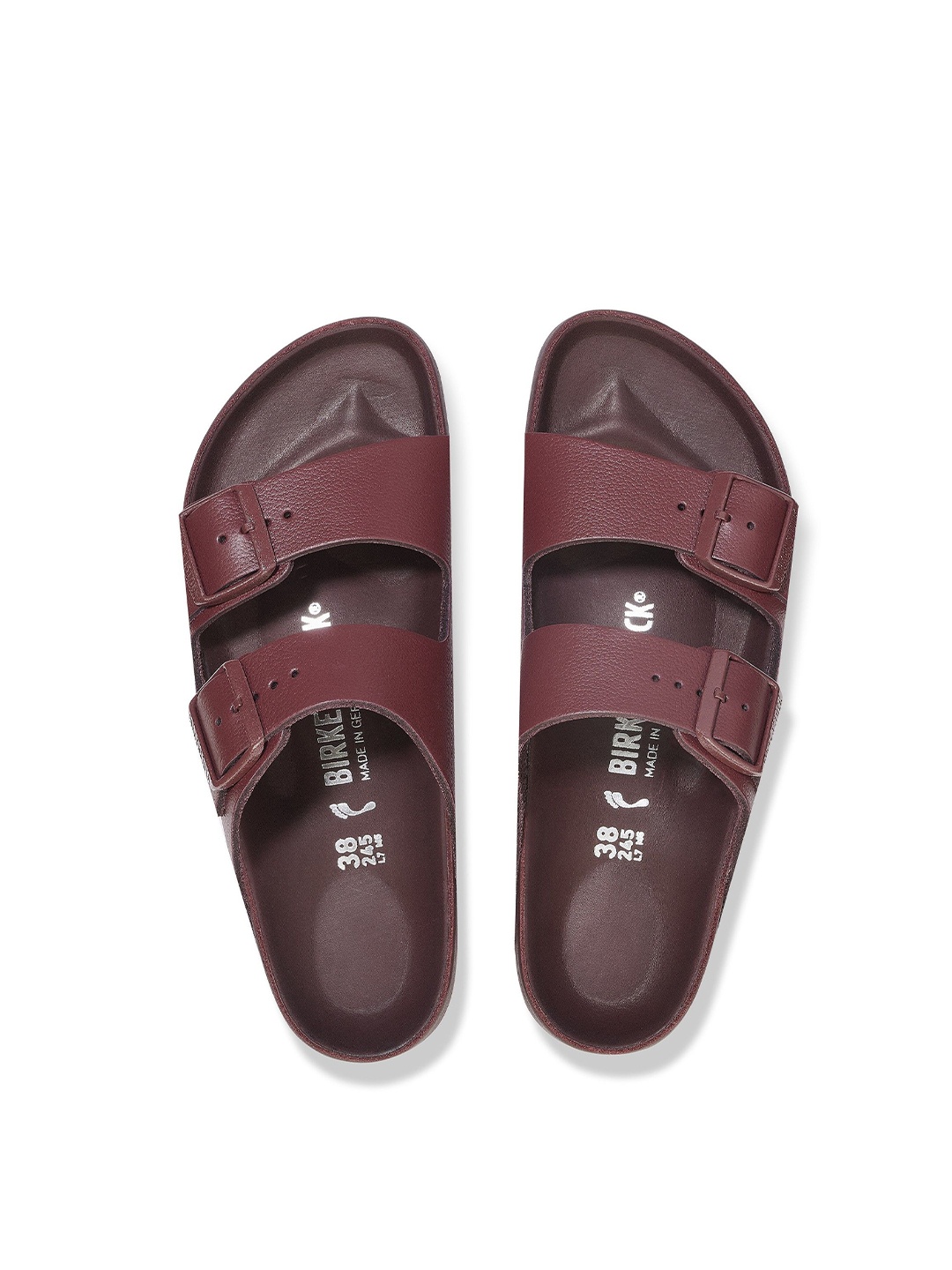 

Birkenstock Arizona Natural Leather Zinfandel Narrow Width Two Strap Sandals, Red