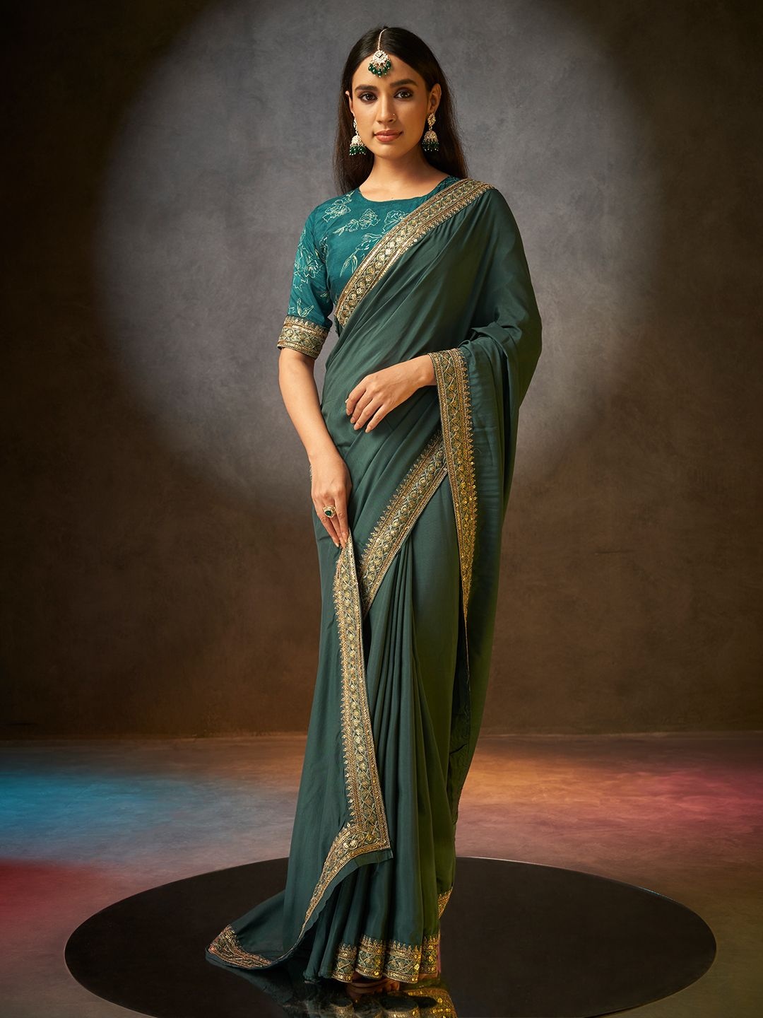 

SARHAFloral Georgette Designer Saree, Green