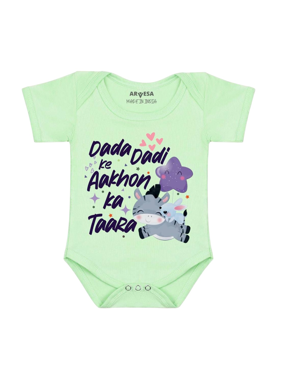 

Arvesa Kids Dada Dadi Ke Aankhon Ka Tara Printed Romper, Green