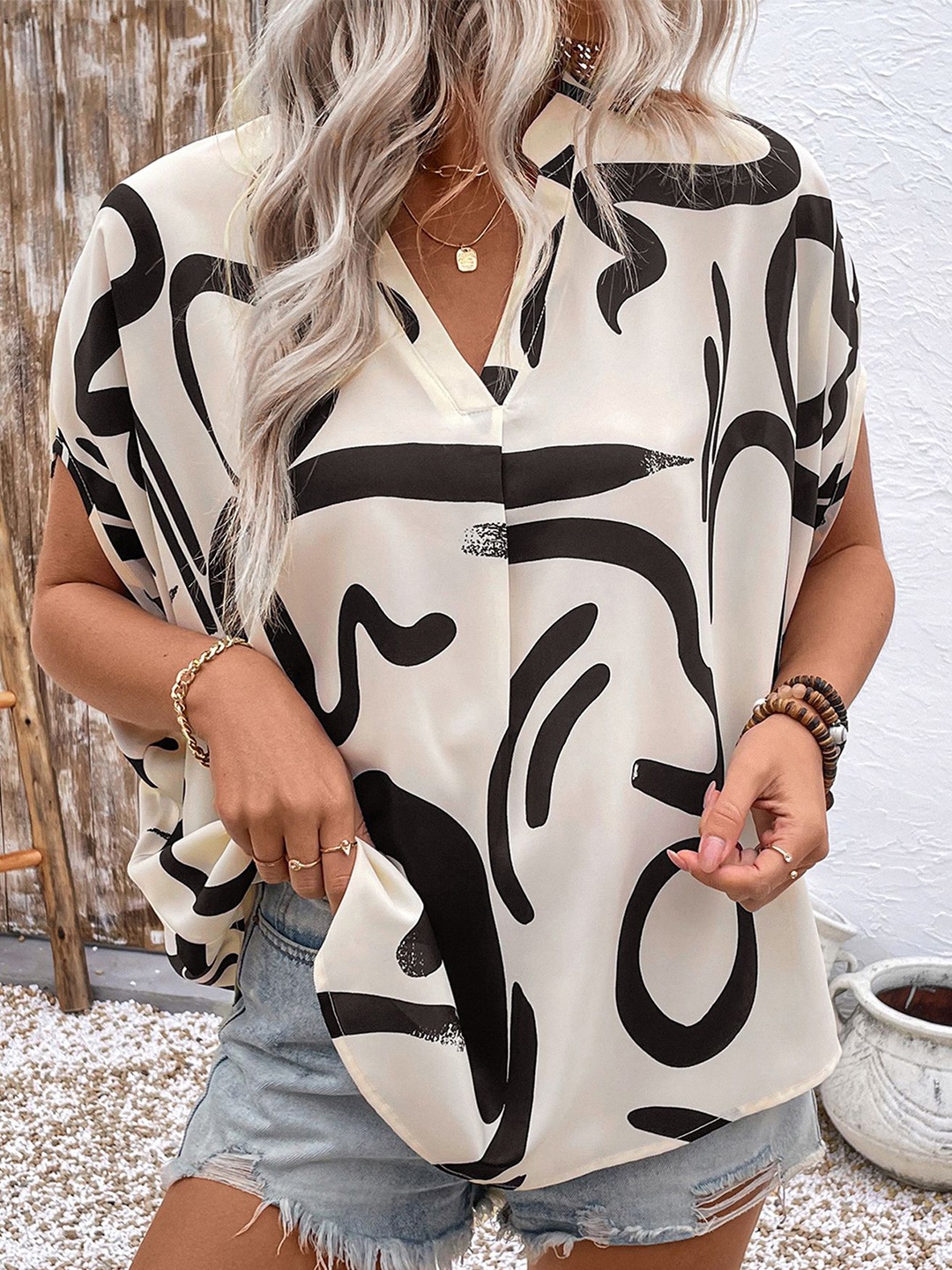 

StyleCast x Revolte Women Opaque Printed Casual Shirt, Beige