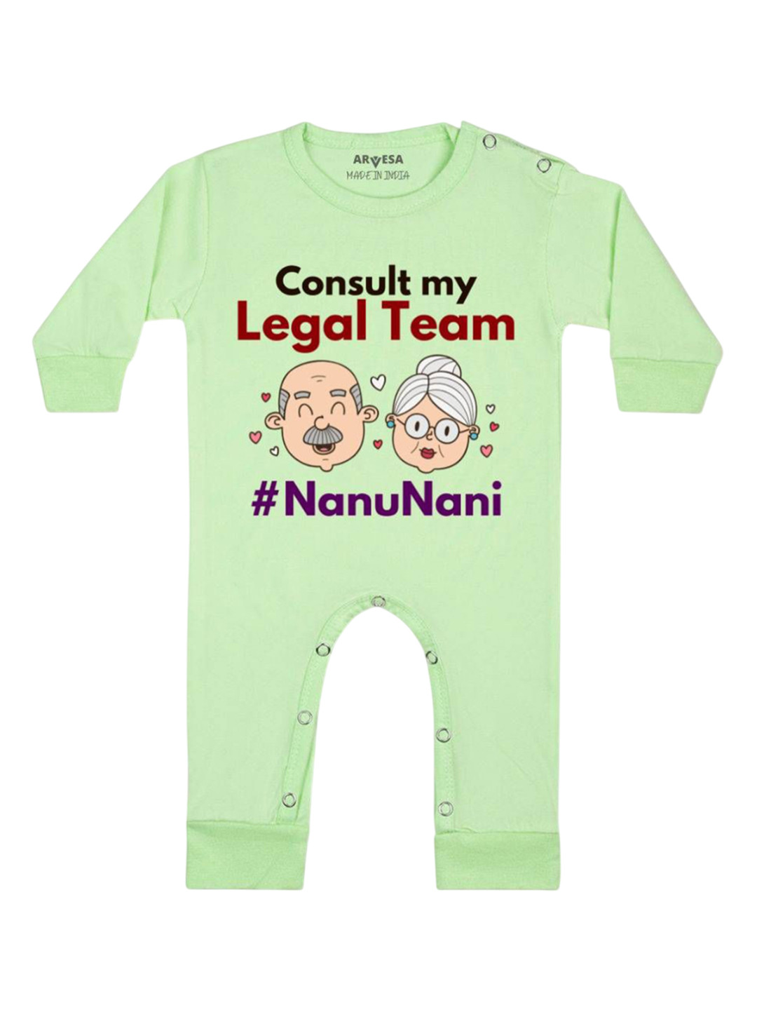 

Arvesa Kids Consult My Legal Team Nanu Nani Printed Baby Romper, Green