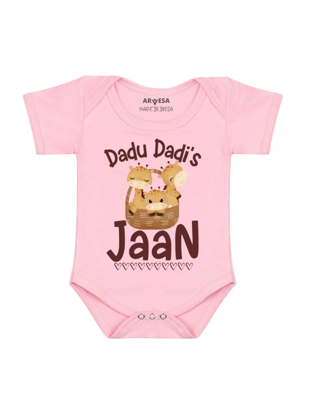 

Arvesa Kids Dada Dadi Jaan Printed Romper, Pink