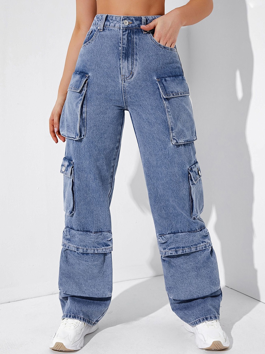 

DressBerry Women Comfort Wide Leg High-Rise Light Fade Acid Wash Stretchable Jeans, Blue