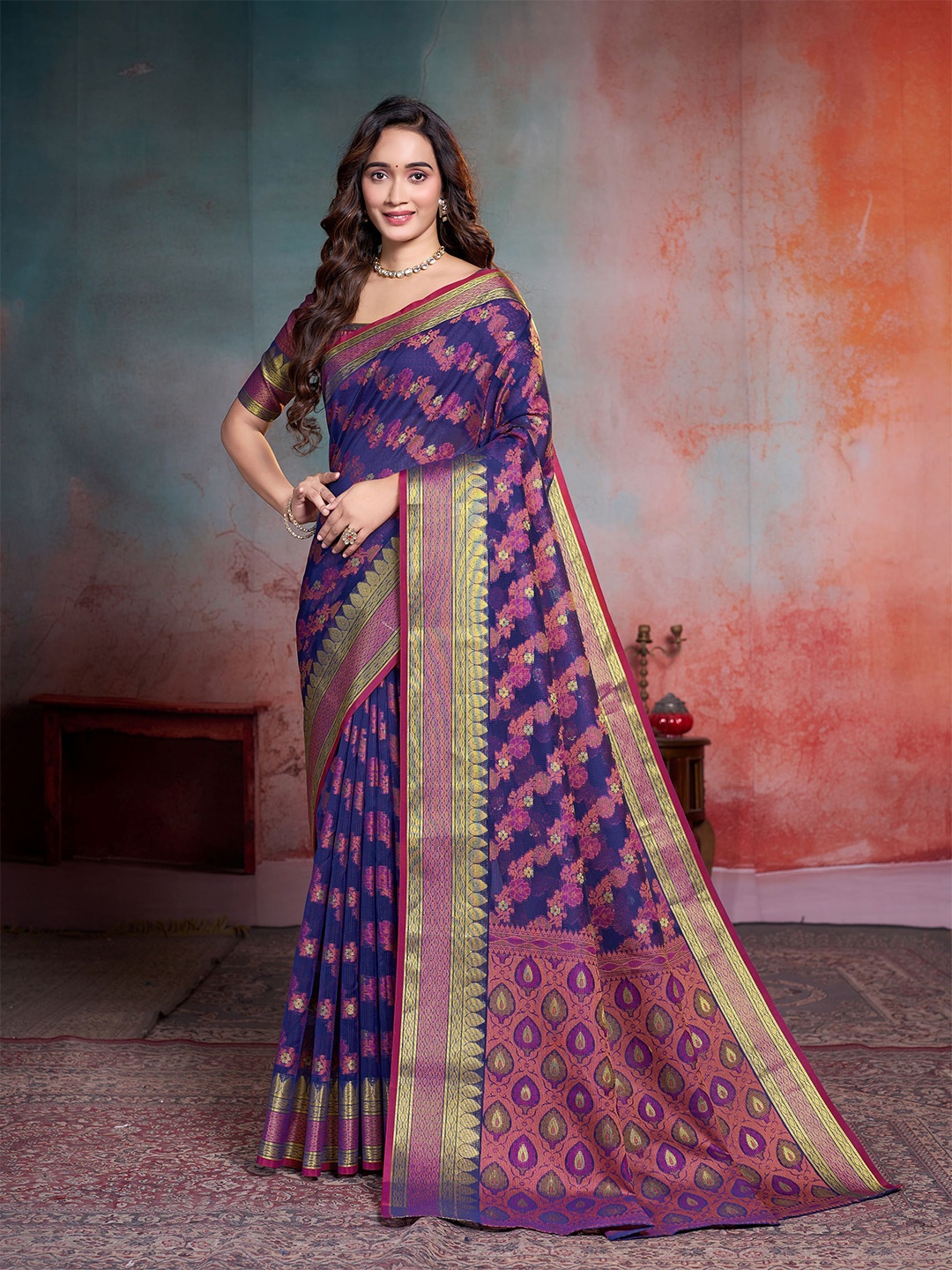 

Garden Vareli Woven Design Zari Art Silk Leheriya Saree, Violet
