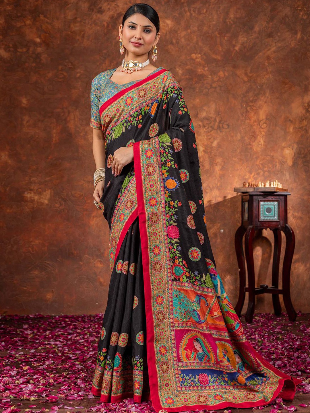 

Anouk Ethnic Motifs Silk Blend Saree, Black