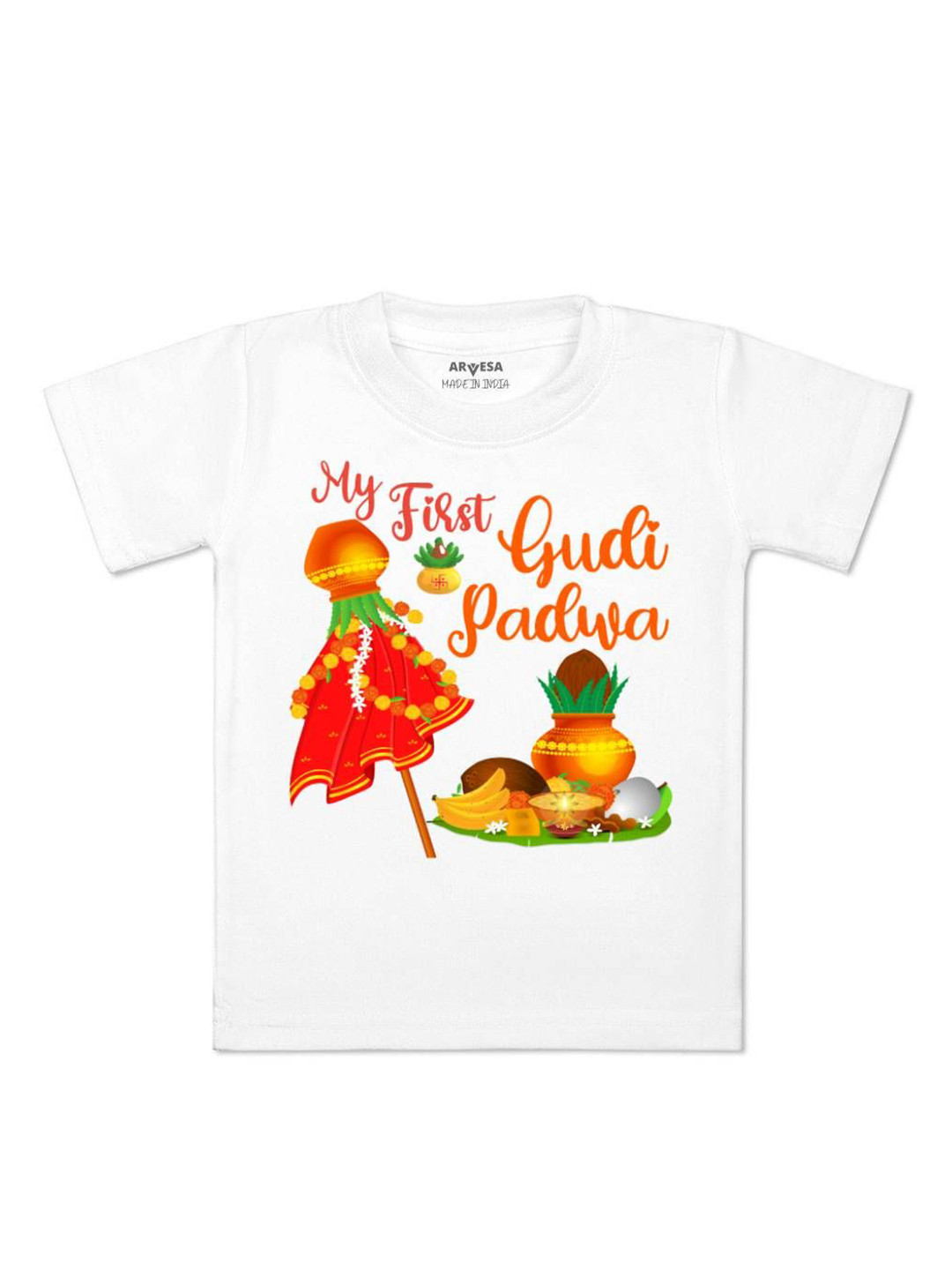 

Arvesa First Gudi Padwa Printed Kids Unisex T-shirt, White