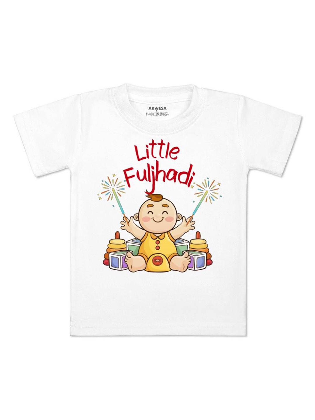 

Arvesa First Diwali Printed Kids Unisex T-shirt, White