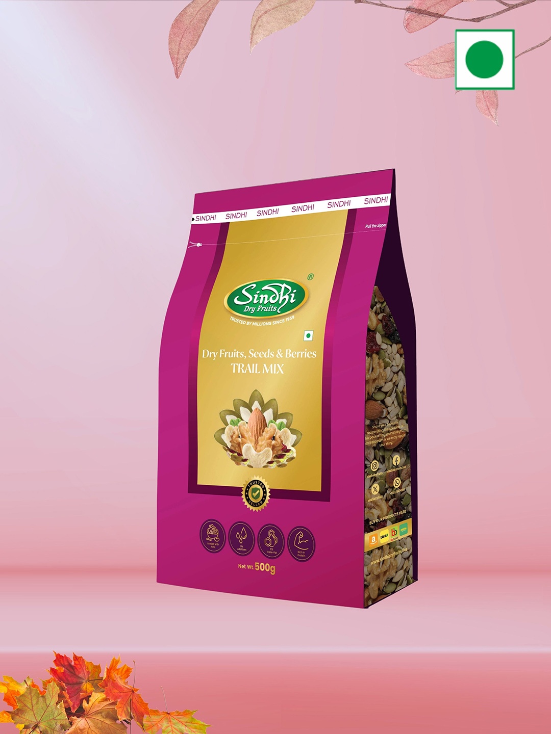 

SINDHI Dry Fruits Seeds, Berries & Dry Fruits Trail Mix 500g, Purple