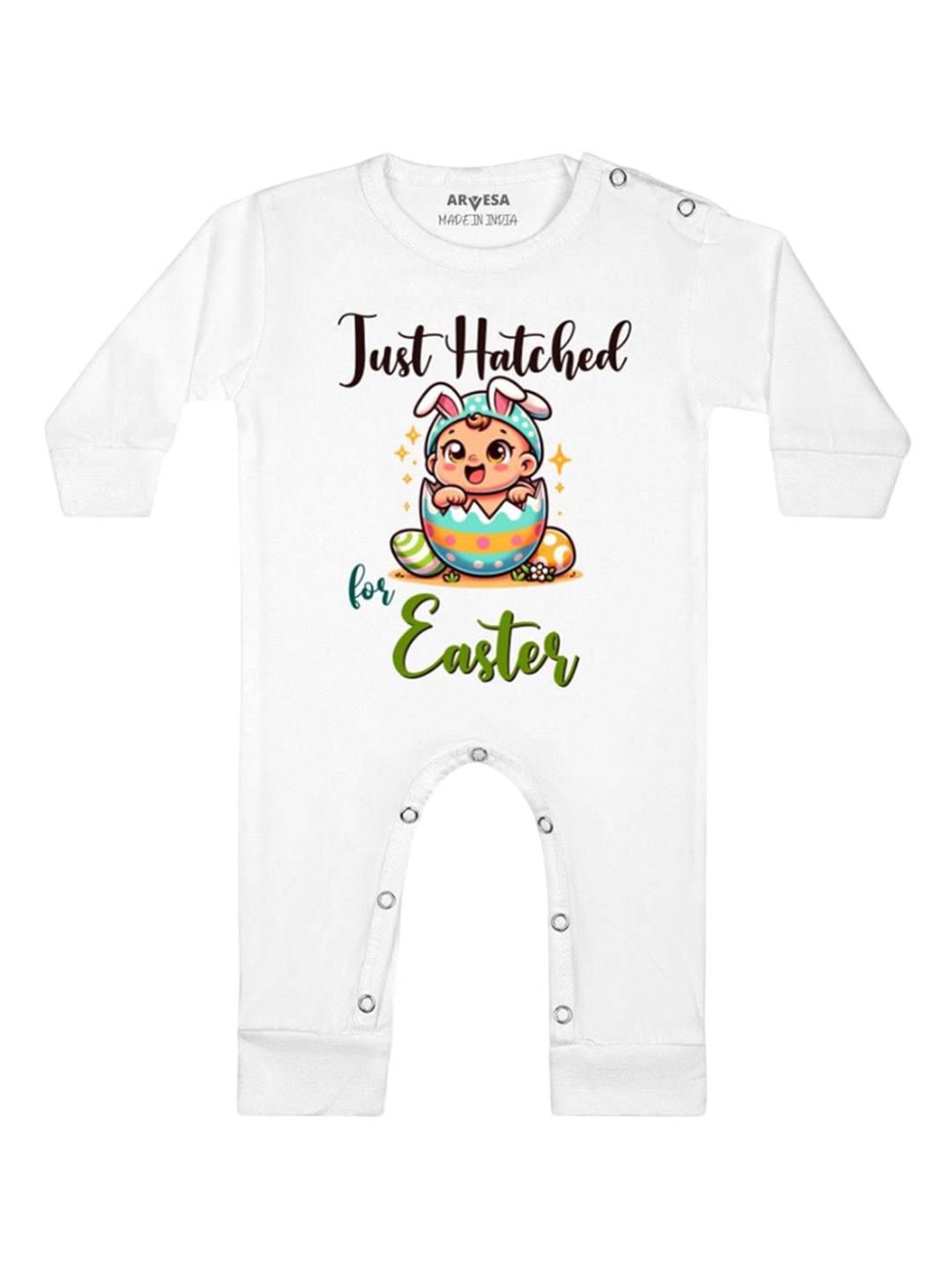 

Arvesa Just Hatched For Easter Printed Baby Romper, White