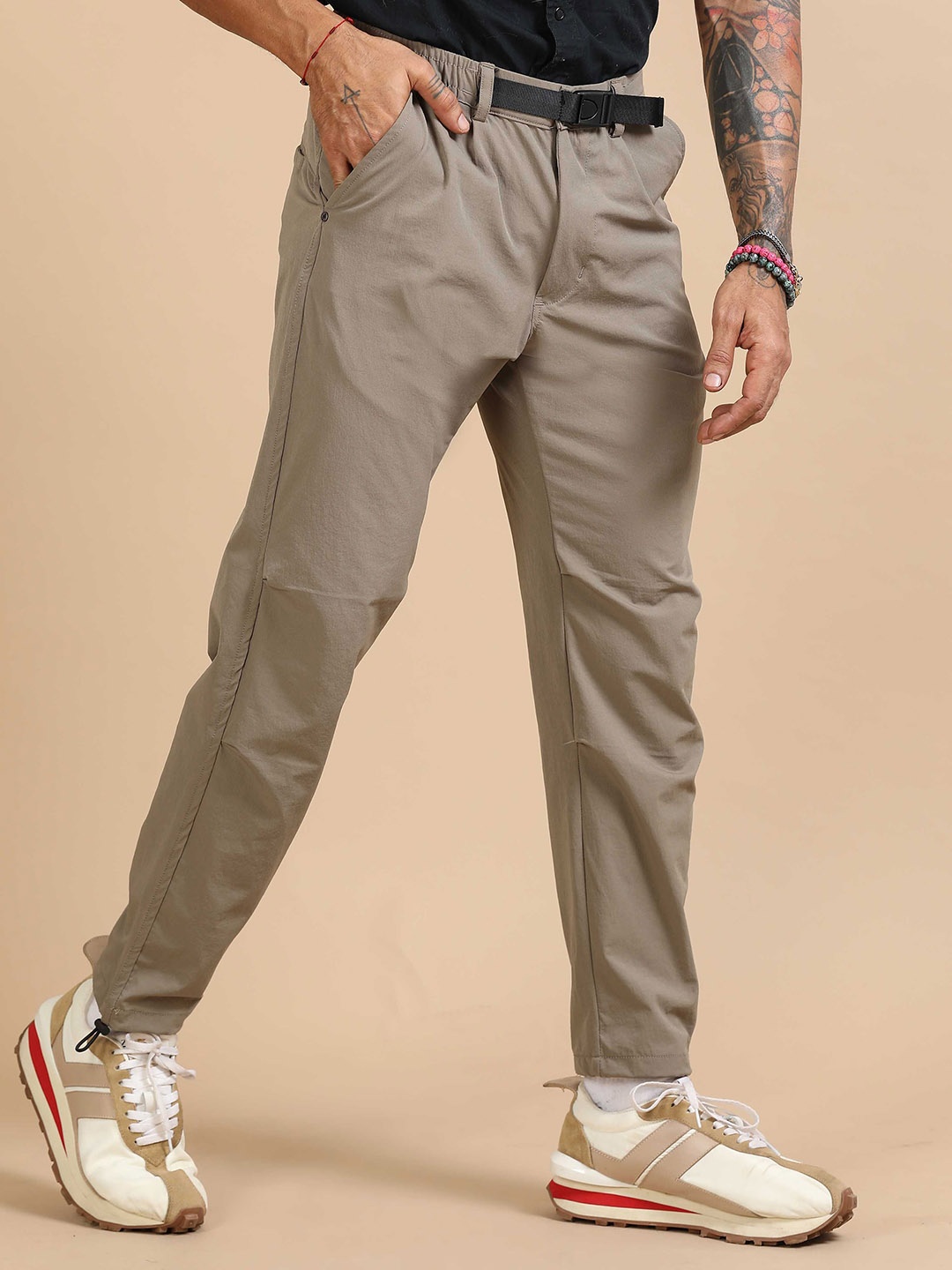 

Italian Colony Men Tailored Tapered Fit Modern Flex Joggers Trousers, Beige