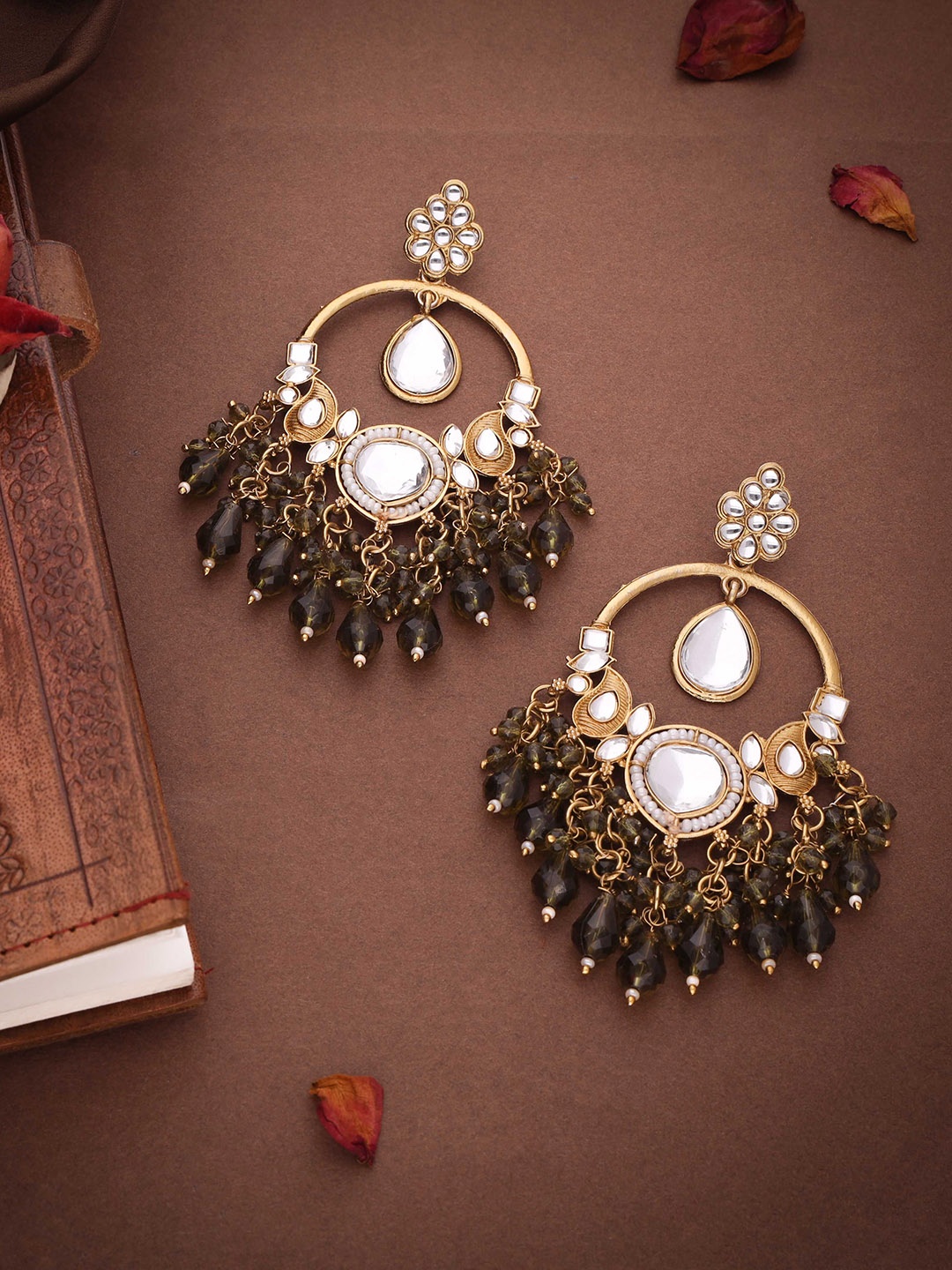 

Lyriss Gold Plated Artificial Beads Diamond Shaped Drop Earrings