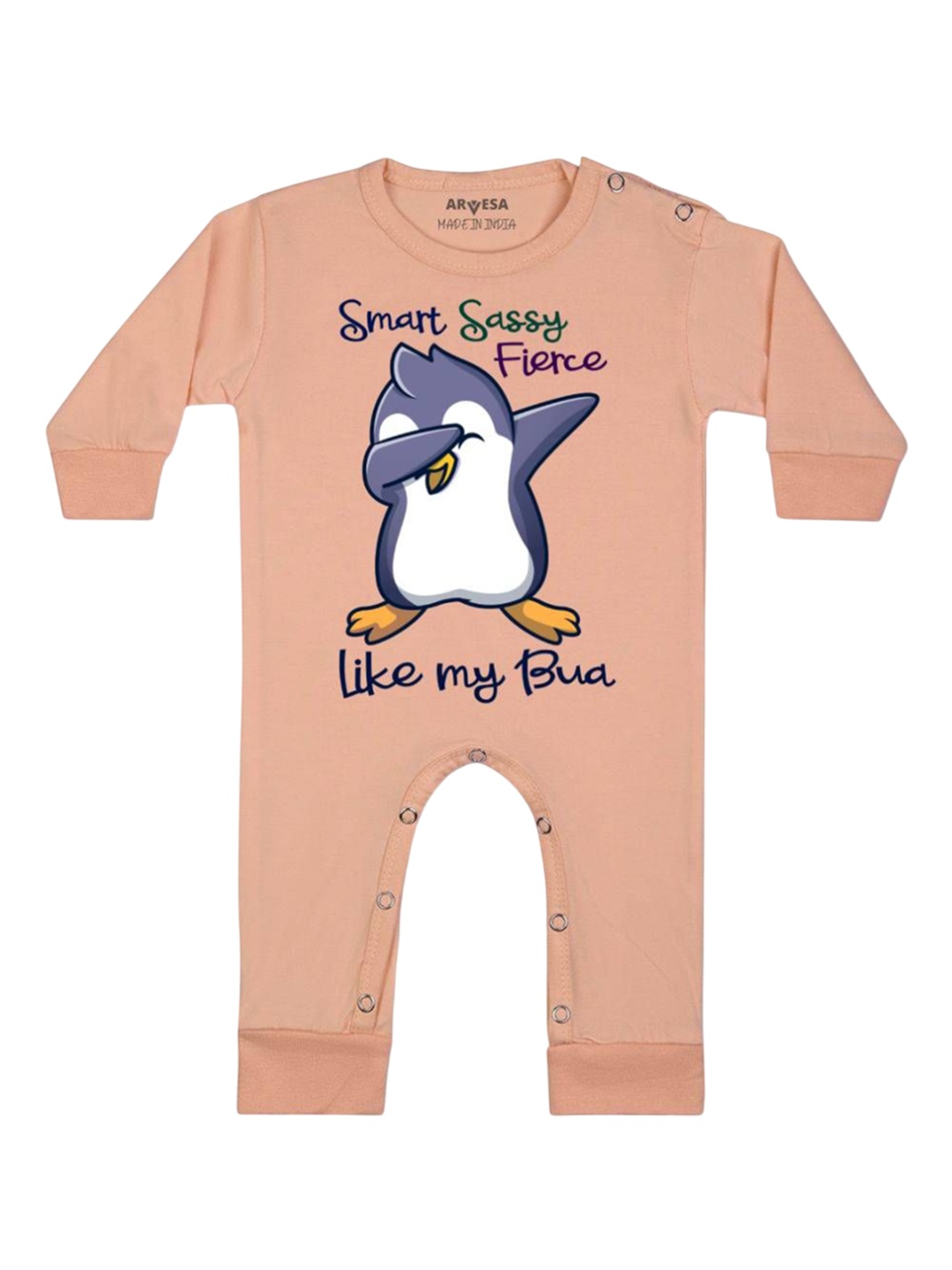 

Arvesa Kids Smart Sassy Like My Bua Printed Baby Romper, Peach