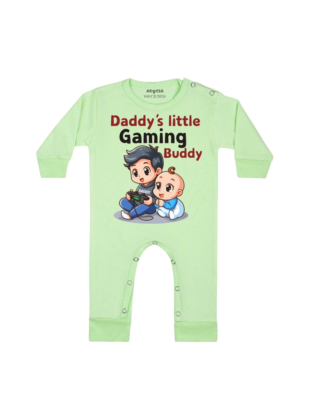 

Arvesa Kids Daddy Little Gaming Buddy Printed Baby Romper, Green