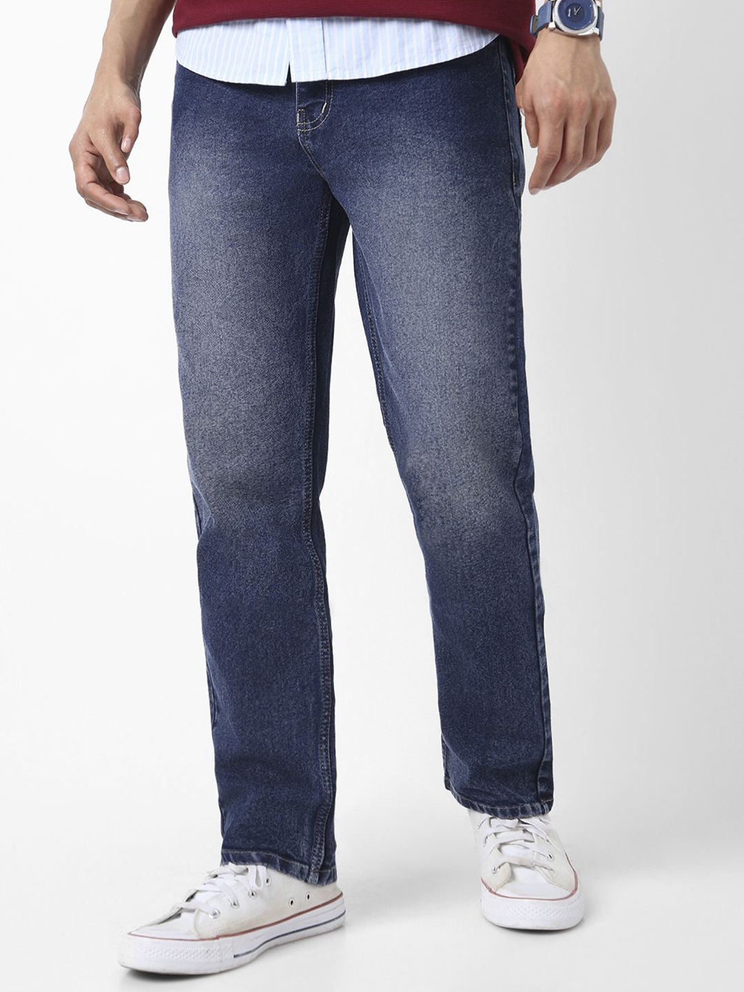

Urbano Fashion Men Straight Fit Heavy Washed Jeans Stretchable, Navy blue