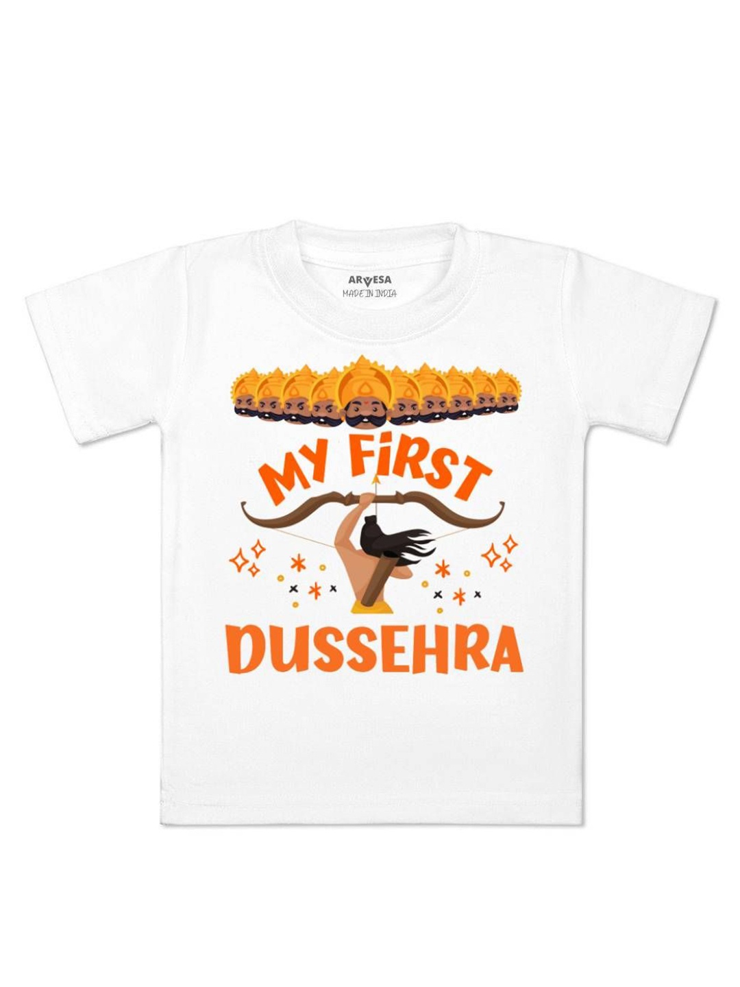 

Arvesa First Navratri Printed Kids Unisex T-shirt, White