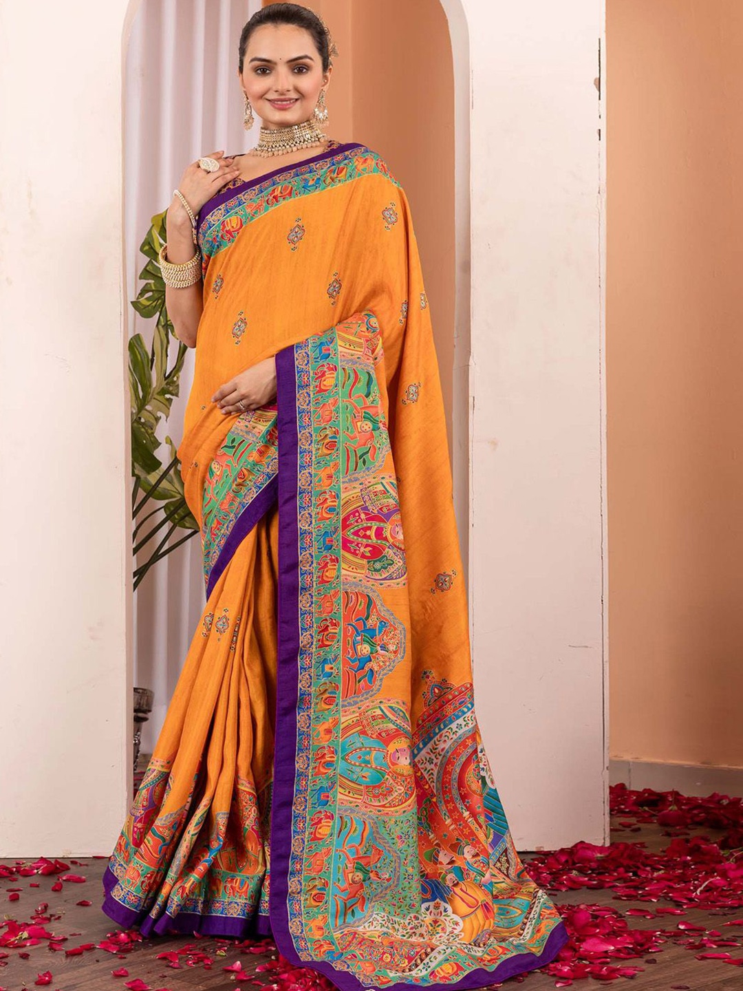 

Anouk Ethnic Motifs Silk Blend Saree, Mustard