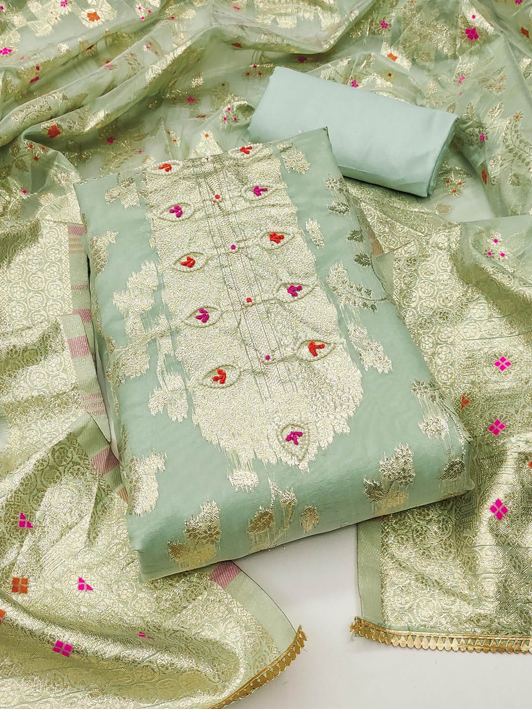 

SAINOOR Semi-Stitched Dress Material, Sea green