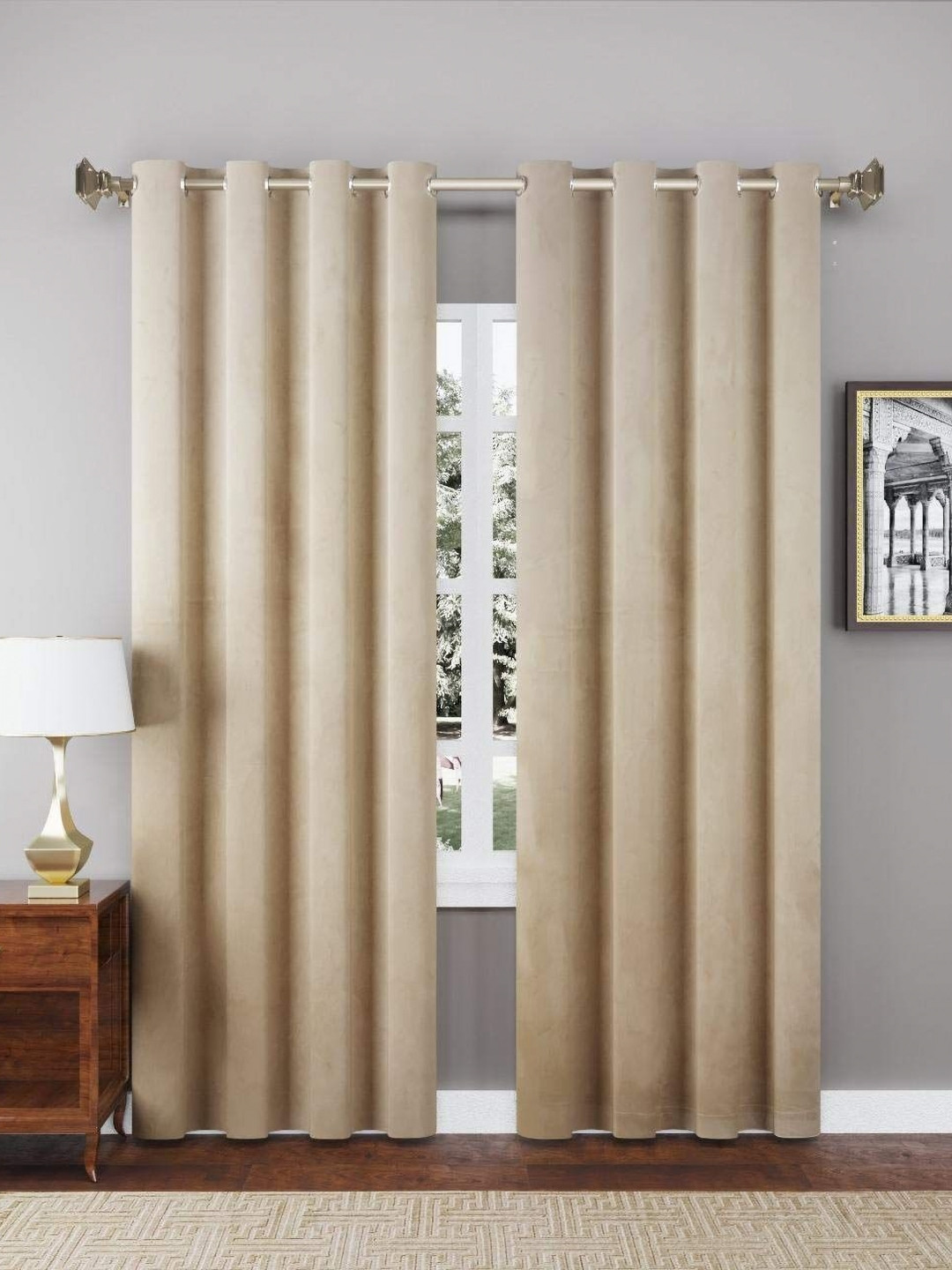 

Aura Beige 2 Pieces Light Blocking Velvet Window Curtain