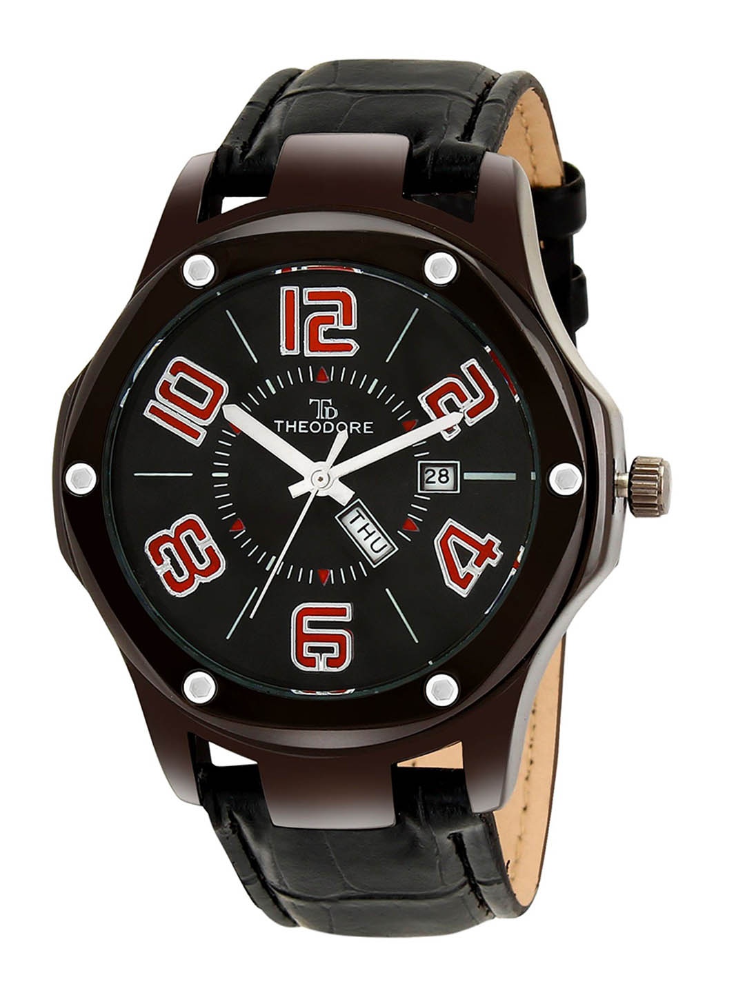 

THEODORE Men Dial & Leather Straps Analogue Watch TD16218, Black