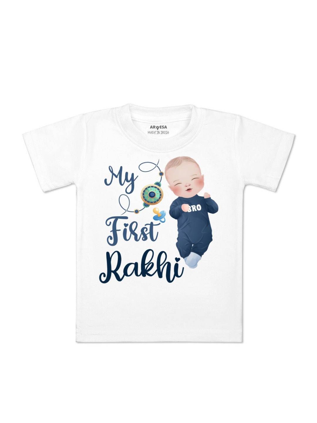 

Arvesa First Rakhi Printed Kids Unisex T-shirt, White