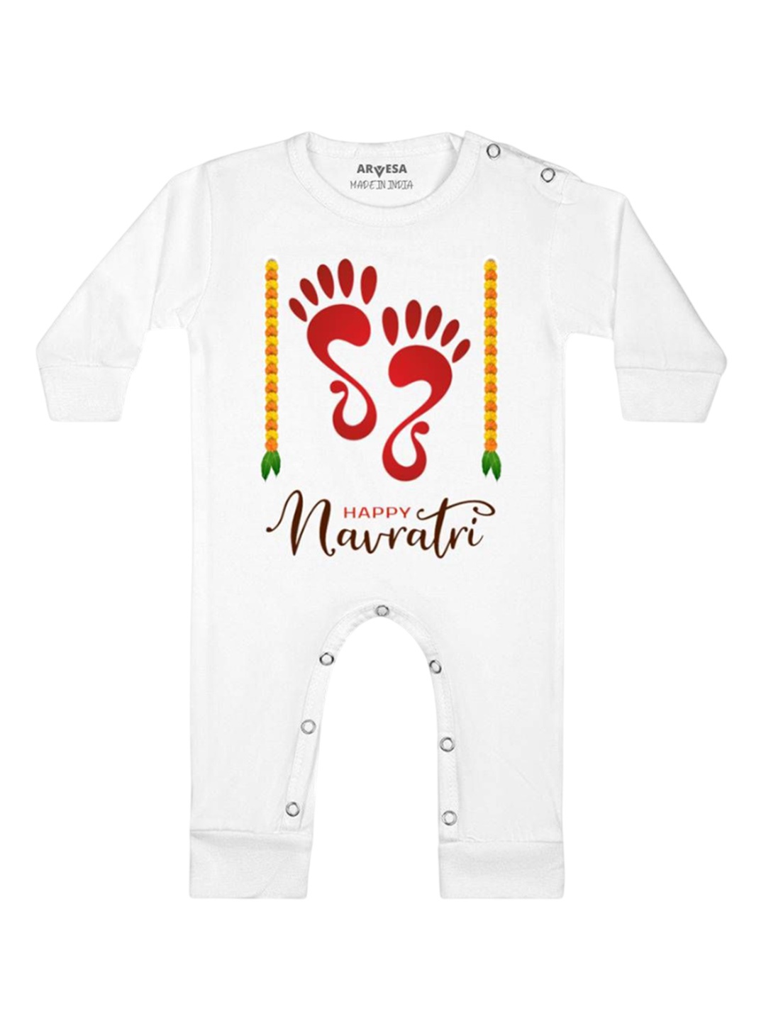 

Arvesa First Navratri Printed Baby Romper, White