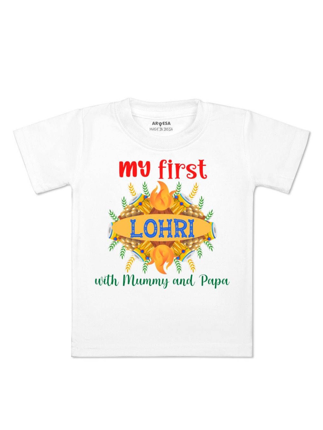 

Arvesa First Lohri Printed Kids Unisex T-shirt, White