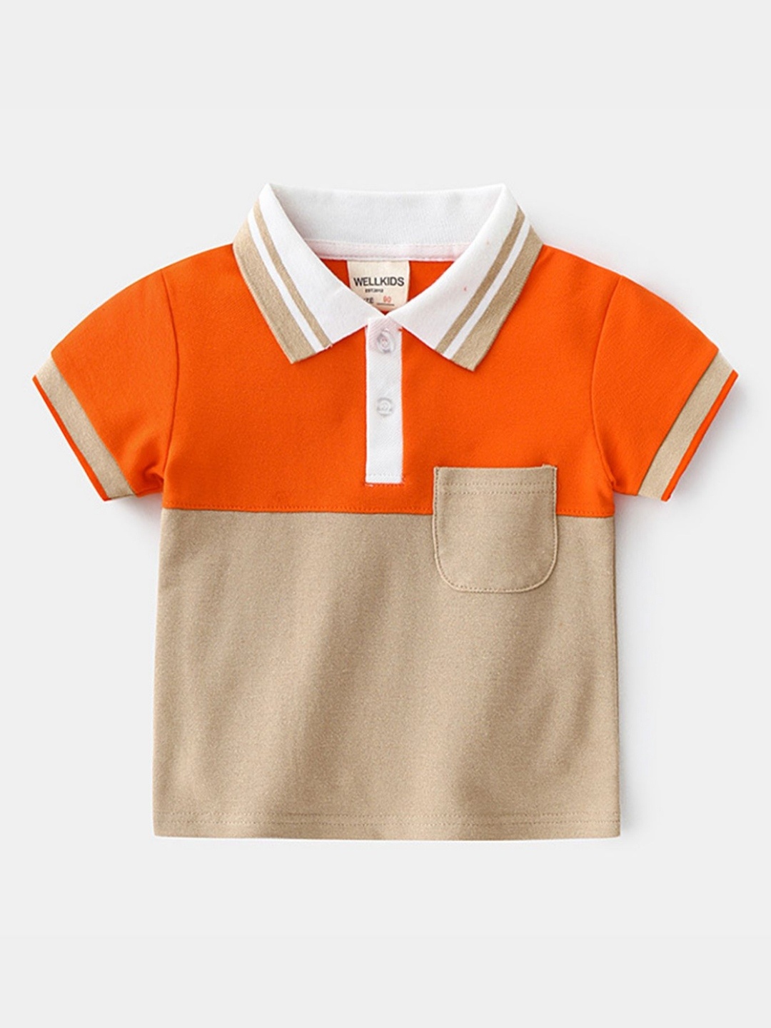 

LULU & SKY Boys Colourblocked Polo Collar Cotton T-shirt, Orange