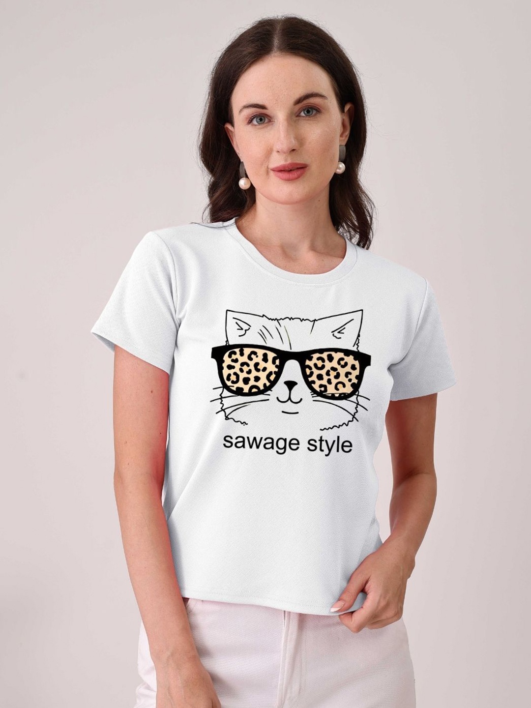 

Moda Rapido Women Graphic Printed Round Neck Cotton T-shirt, White