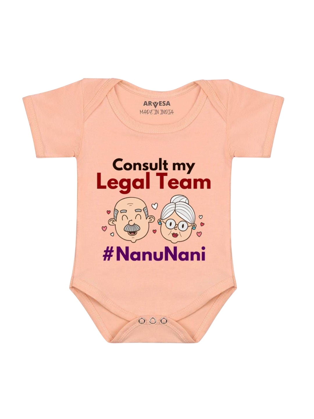 

Arvesa Kids Consult My Legal Team Nanu Nani Printed Romper, Peach
