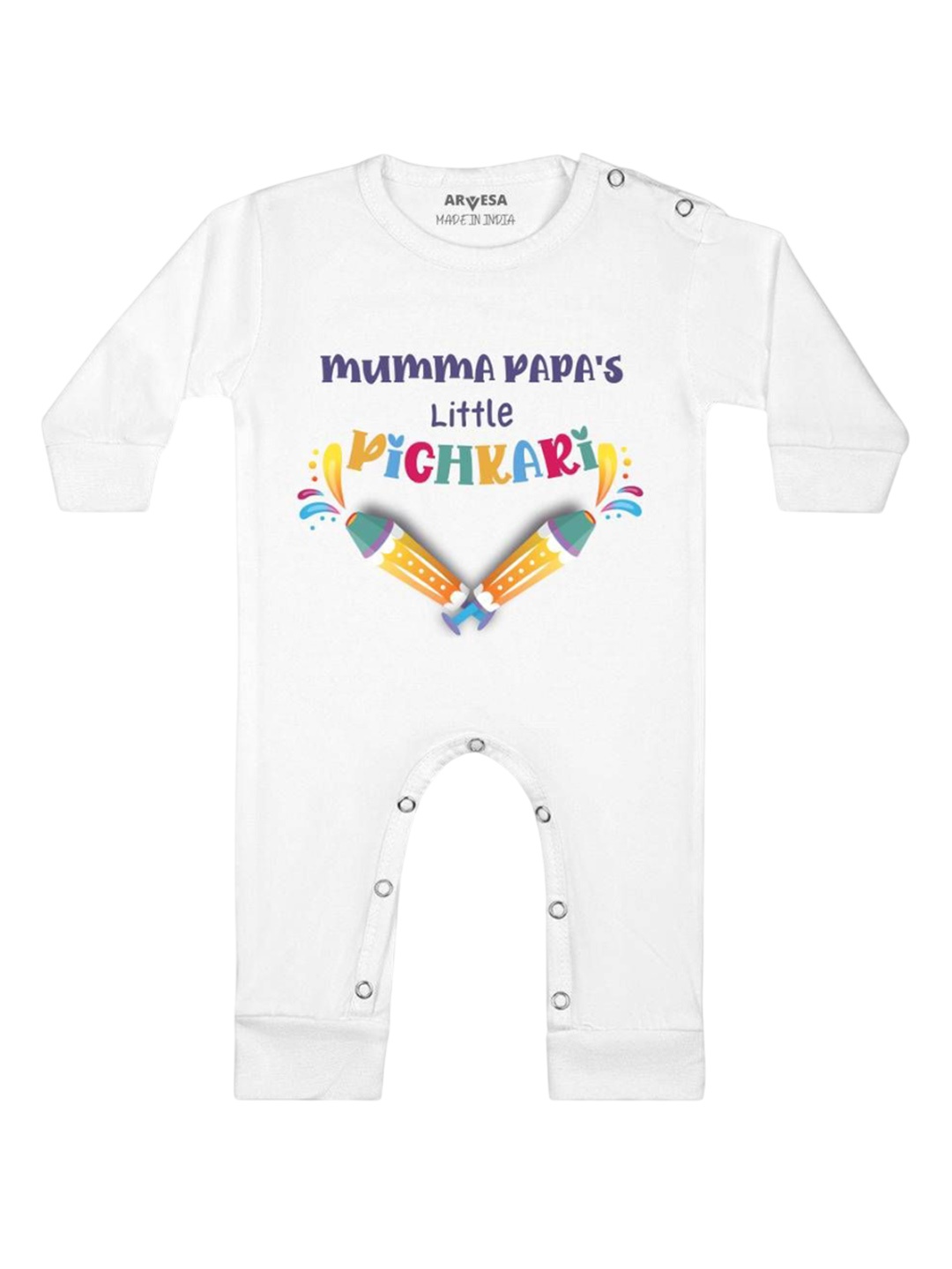 

Arvesa Infants Mummy Papa'S Little Pichkari Printed Rompers, White