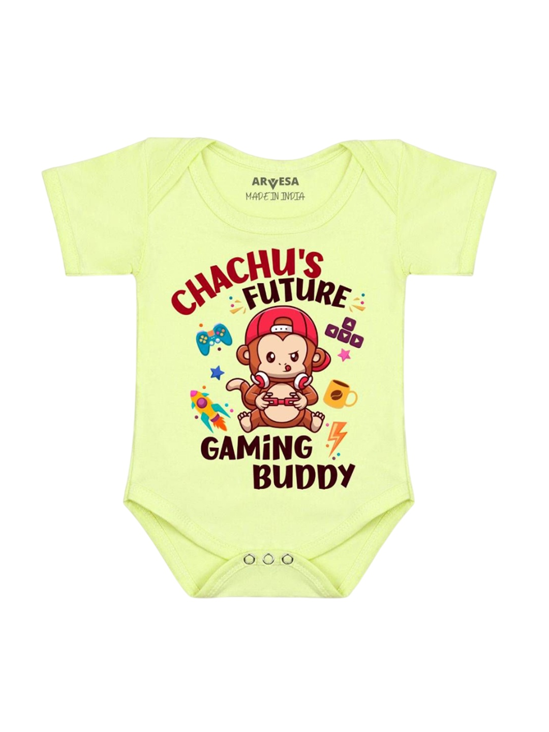 

Arvesa Kids Chachu Future Gaming Buddy Printed Romper, Yellow