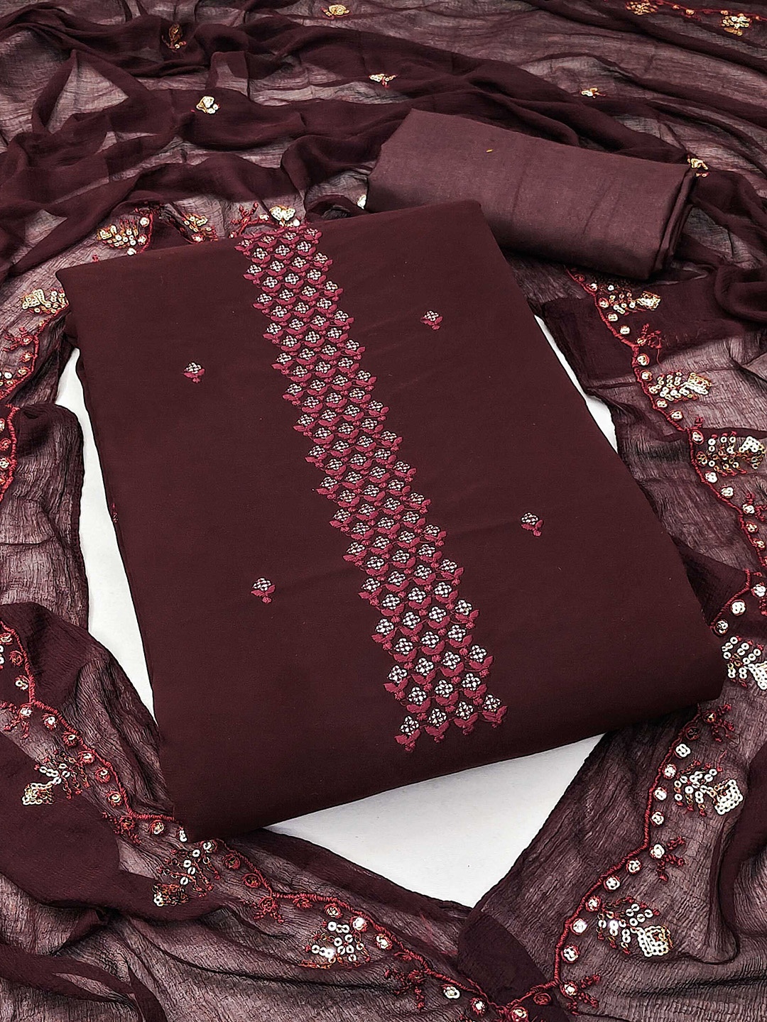 

SAINOOR Embroidered Silk Georgette Unstitched Dress Material, Maroon