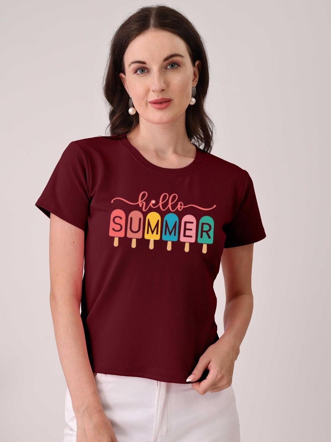 

Moda Rapido Women Typography Printed Round Neck Cotton T-shirt, Maroon