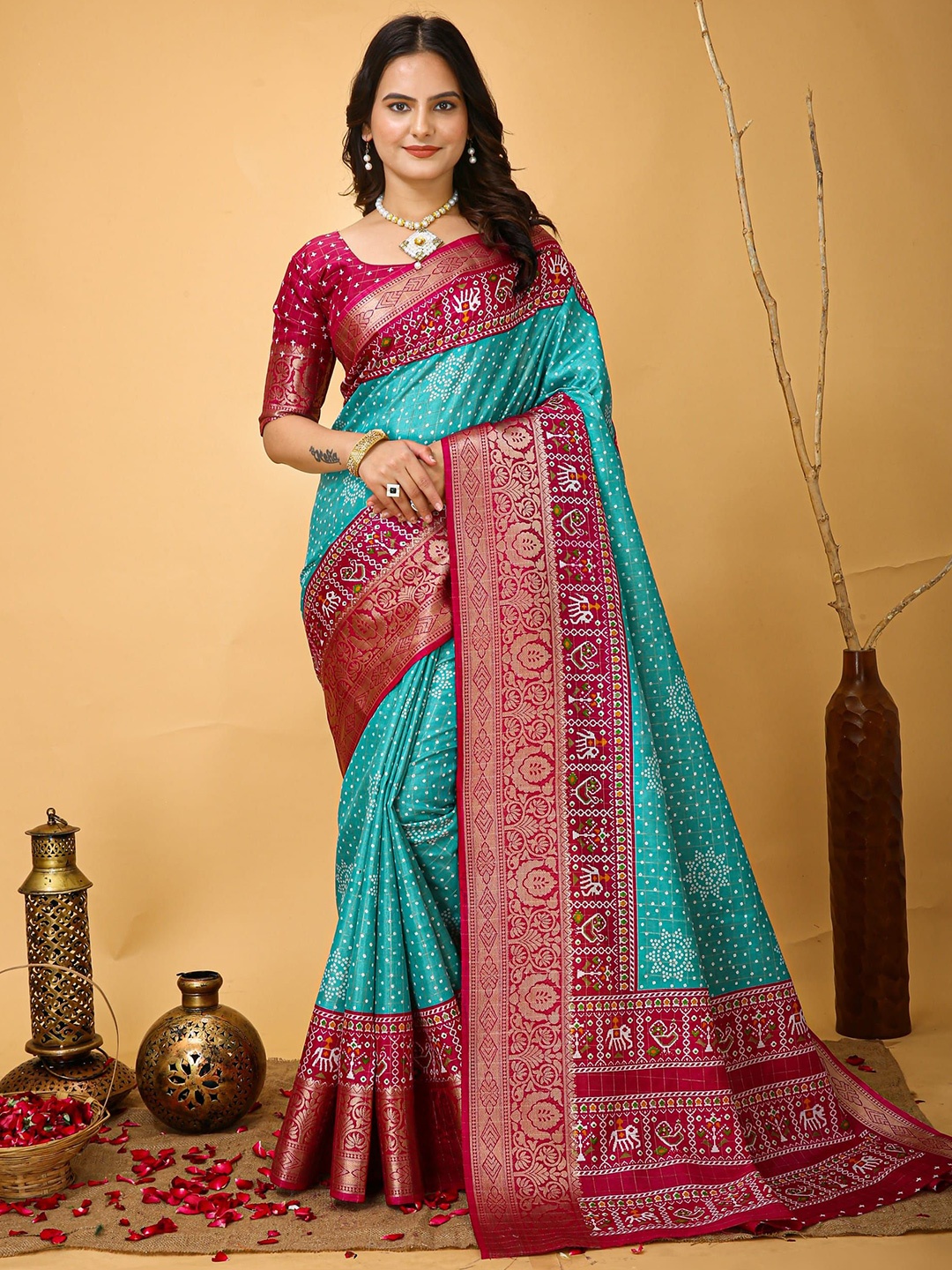

V3 FASHION STUDIO Ethnic Motifs Zari Art Silk Banarasi Saree, Blue