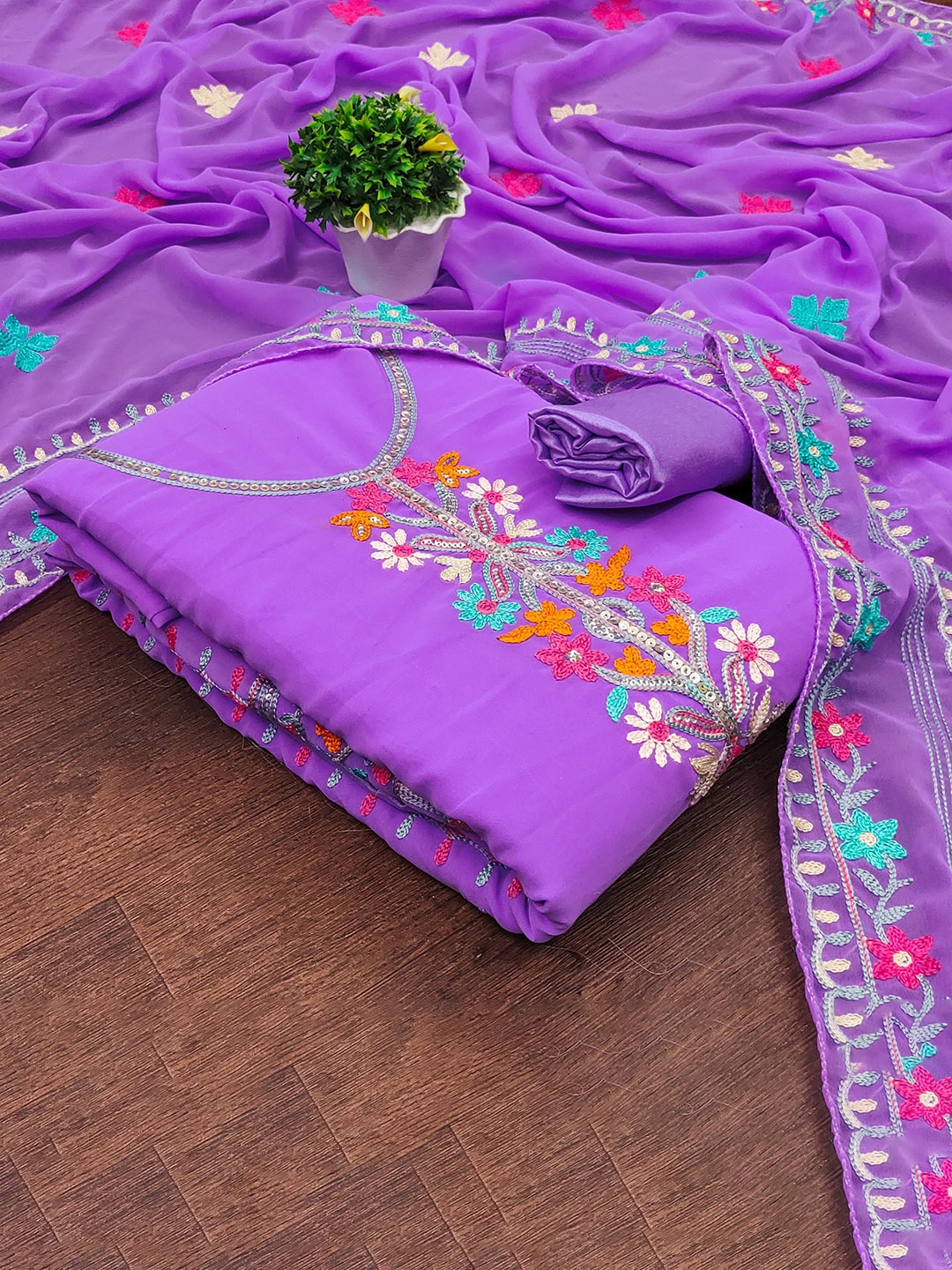 

SAINOOR Sequinnce Embroidered Unstitched Dress Material, Lavender