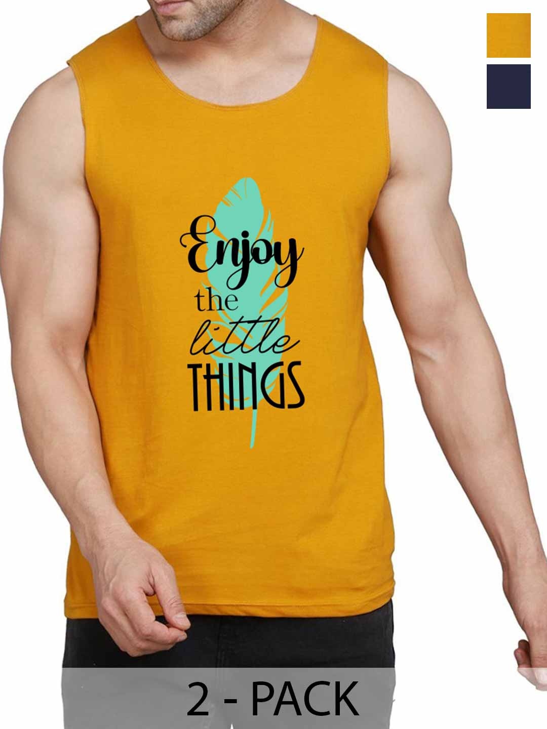 

WOOSTRO Pack Of 2 Printed Gym Vests RS26 (ENJOY MUSTARD)(98 NAVY)