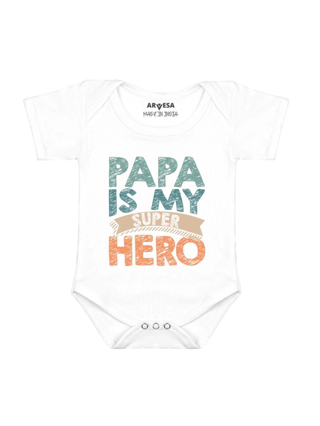 

Arvesa Papa Is My Super Hero Printed Romper, White