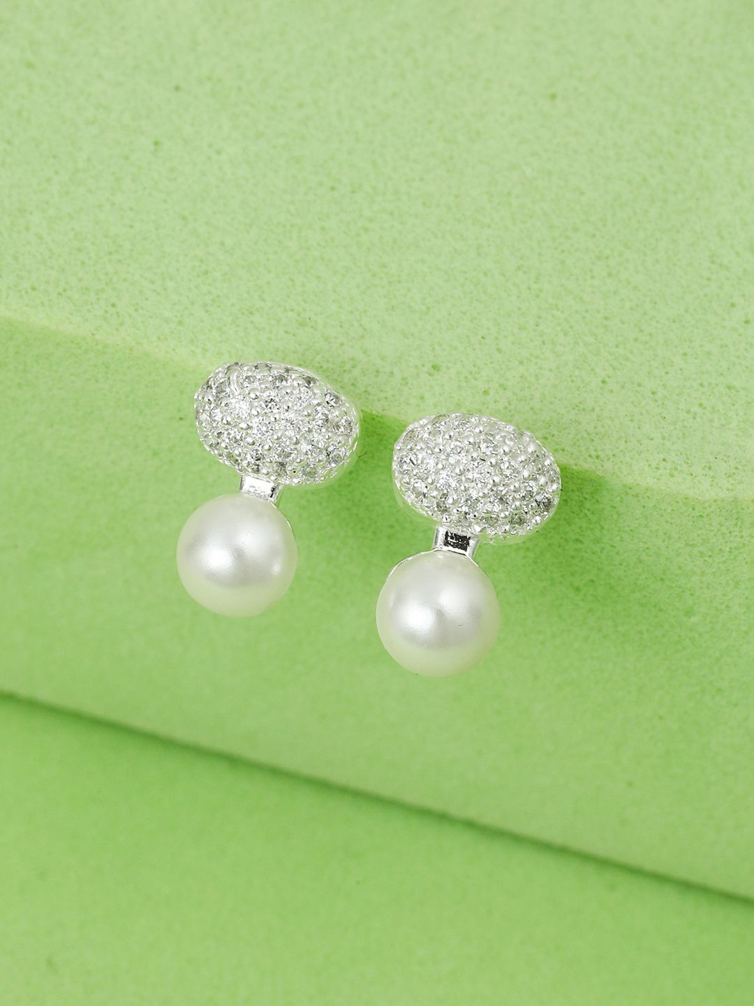 

MAIRA 925 Sterling Silver Rhodium-Plated Cubic Zirconia Stone Studded Studs