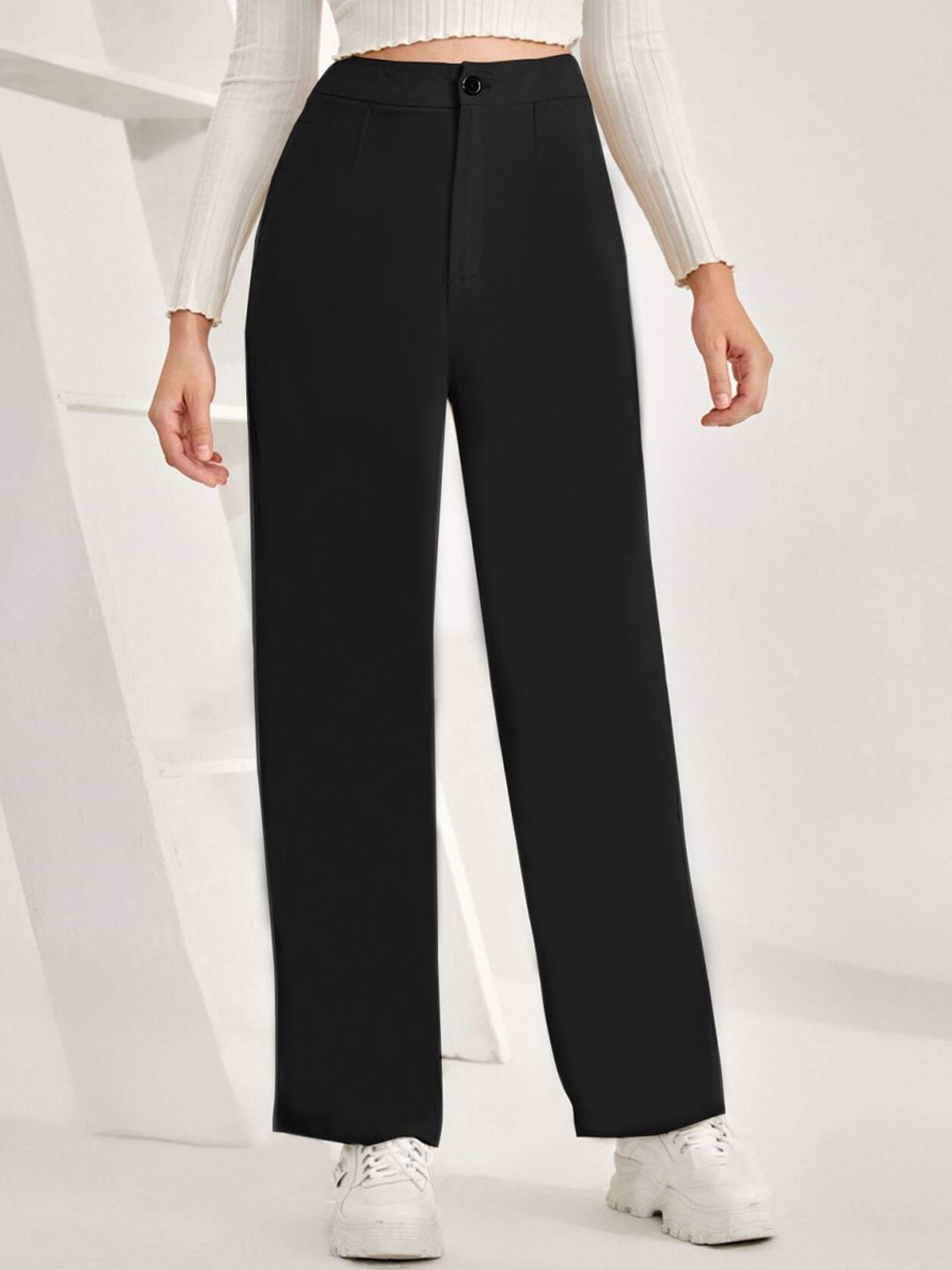 

KERI PERRY Women Relaxed Straight Leg High-Rise Regular Trousers, Black