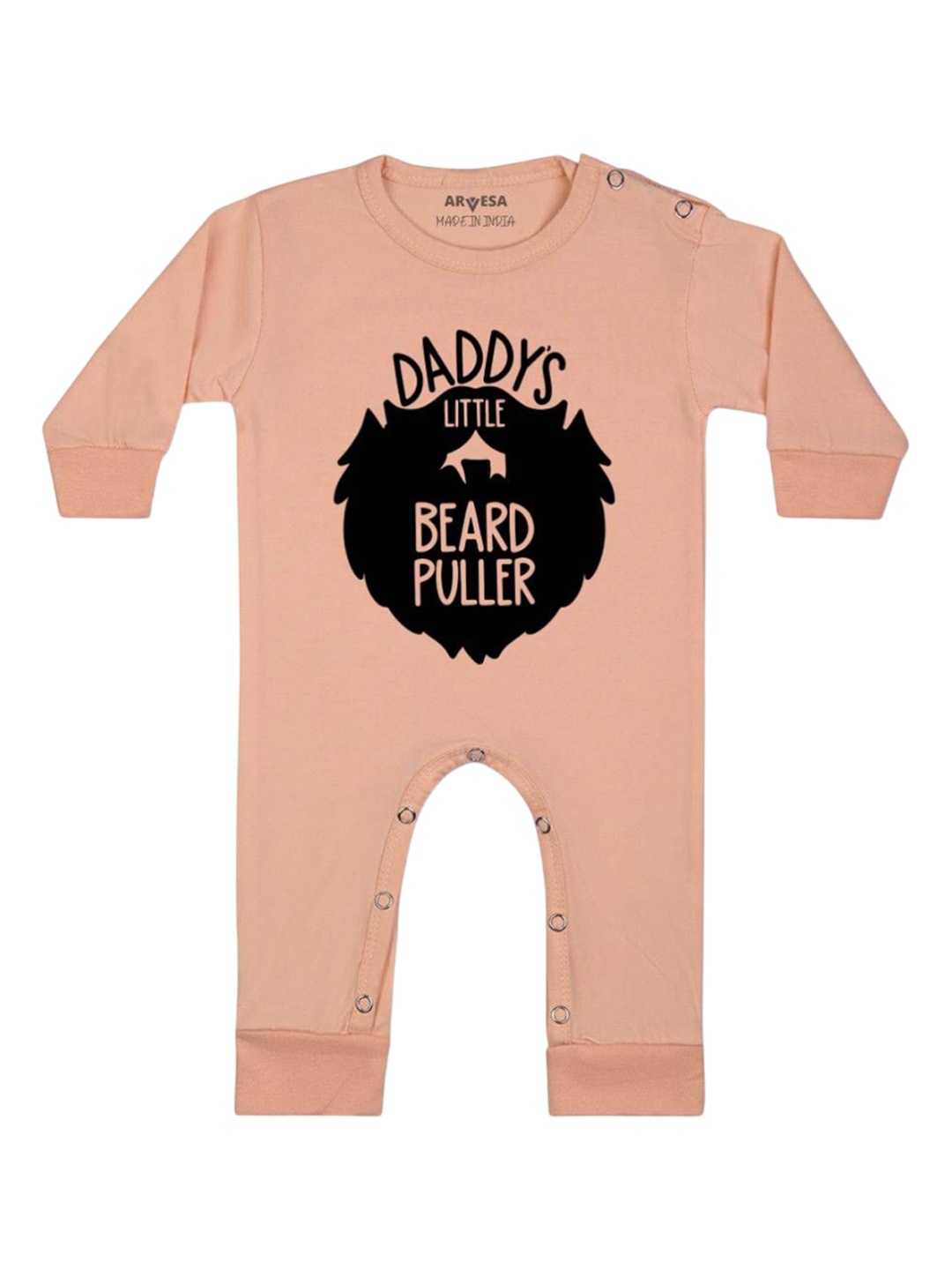 

Arvesa Kids Daddy Little Beard Puller Printed Baby Romper, Peach