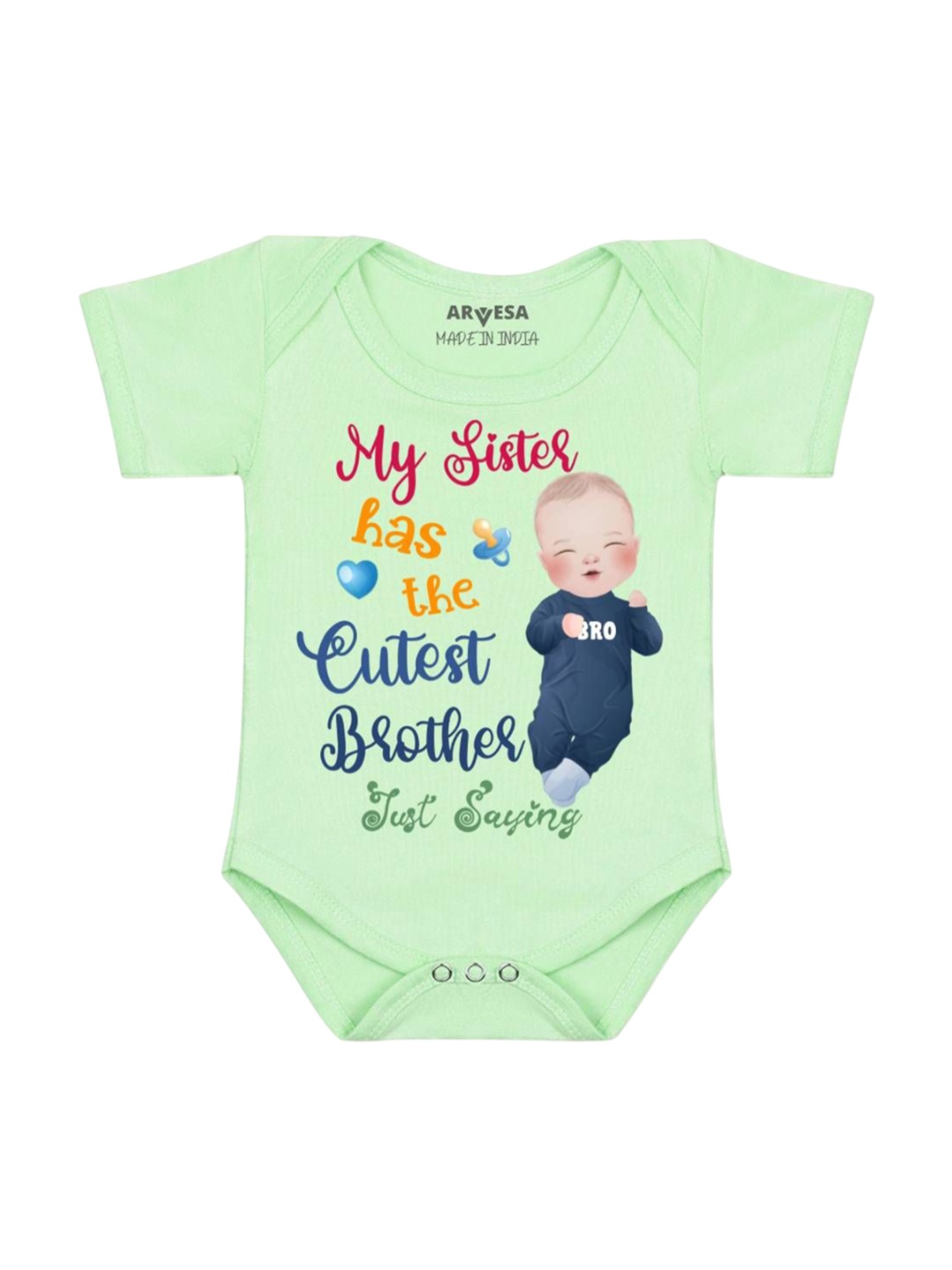 

Arvesa Kids Sister Has The Cutest Brother Printed Romper, Green