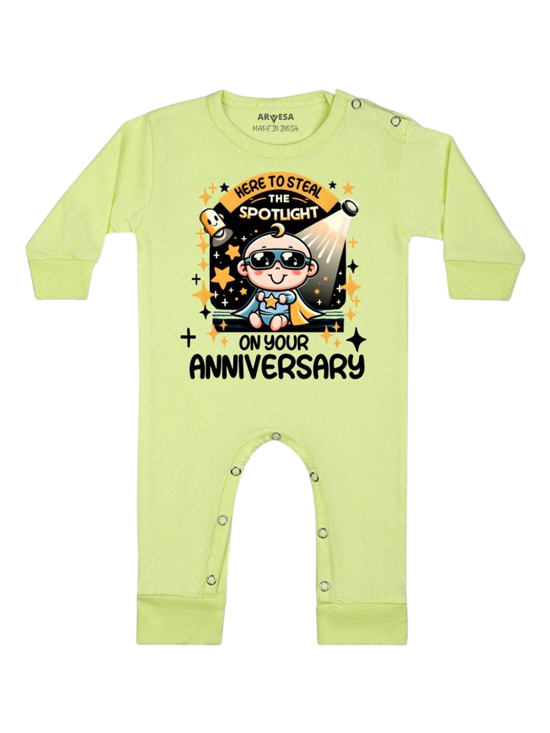 

Arvesa Kids First Anniversary With Mom And Dad Printed Baby Romper, Yellow